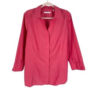 Foxcroft Blouse Womens Size 18W Pink Cotton Non-Iron Button Up Shirt 3/4 Sleeve